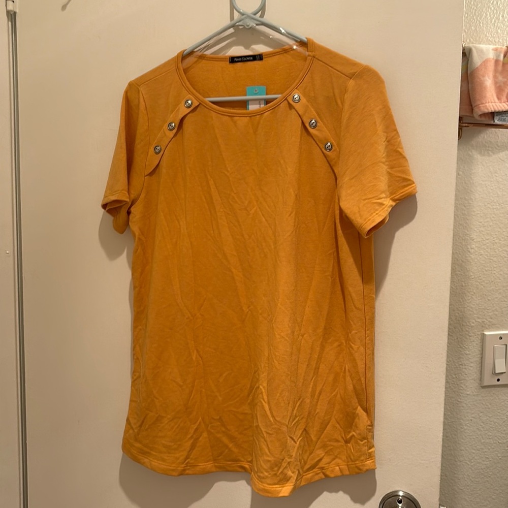 Pink Clover gold Leah button detail top